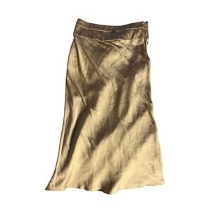 Free People Gold Silky Satin Size 12 Y2K Holiday Classic Midi Skirt